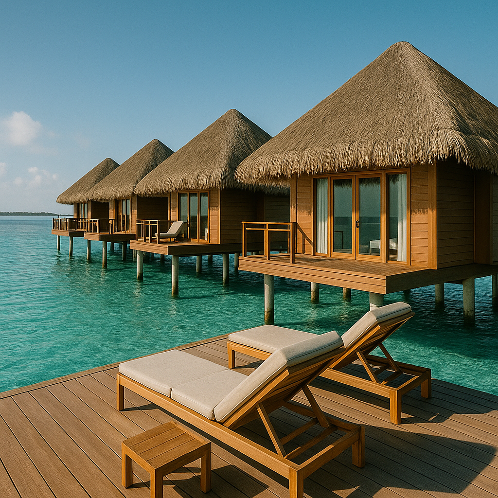 Overwater All Inclusives Overwater vibe at a luxurious resort with bungalows perched above the sea