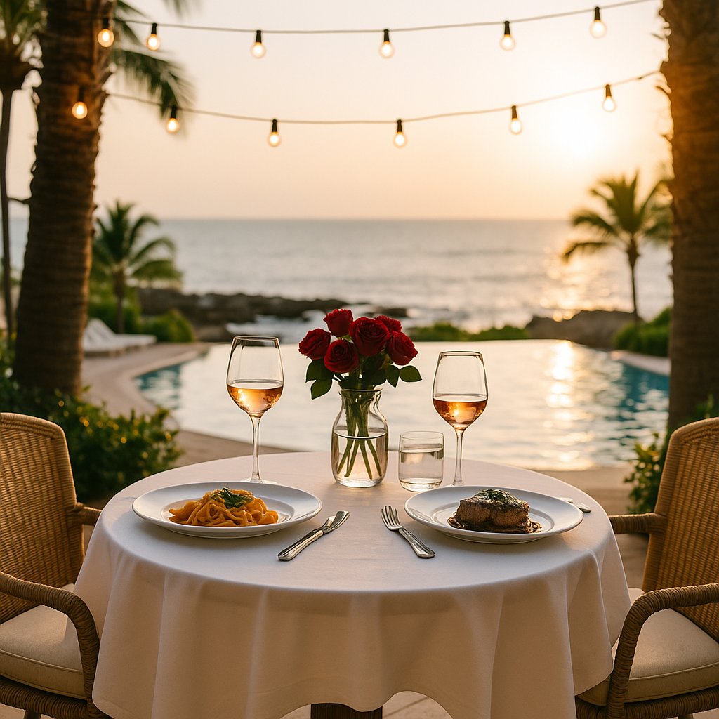 Romantic all inclusive Romantic vibe at an all-inclusive resort with candlelit beachfront dinner for two