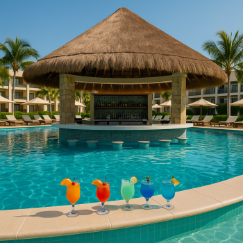 Boozy vibe at an all-inclusive resort with swim-up bars and lively drinking culture