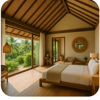 Eco-chic vibe at a sustainable all-inclusive resort with stylish, nature-forward design