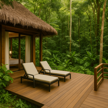 Nature vibe at an eco-friendly resort surrounded by lush greenery and wildlife